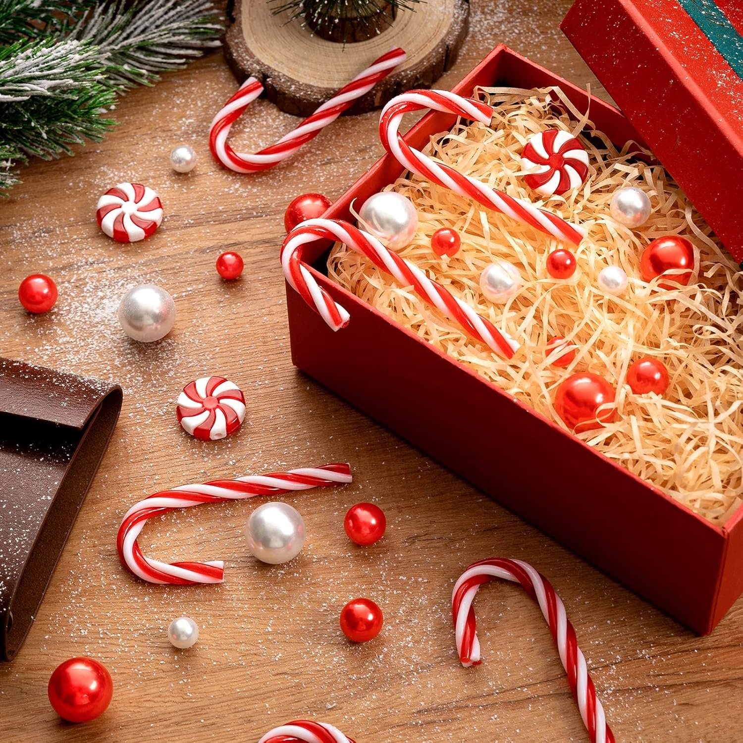 120Pcs Christmas Vase Filler, White and Red Candy Cane Decor, Christmas Floating Vase Fillers for Home Table Centerpieces Decorations